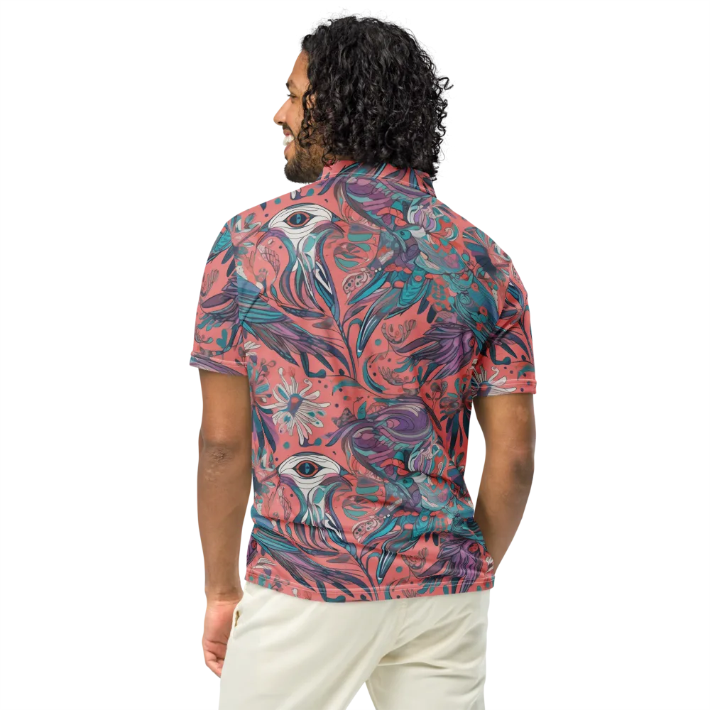 Coral Aviary on Men's Slim Fit Polo Shirt — Back