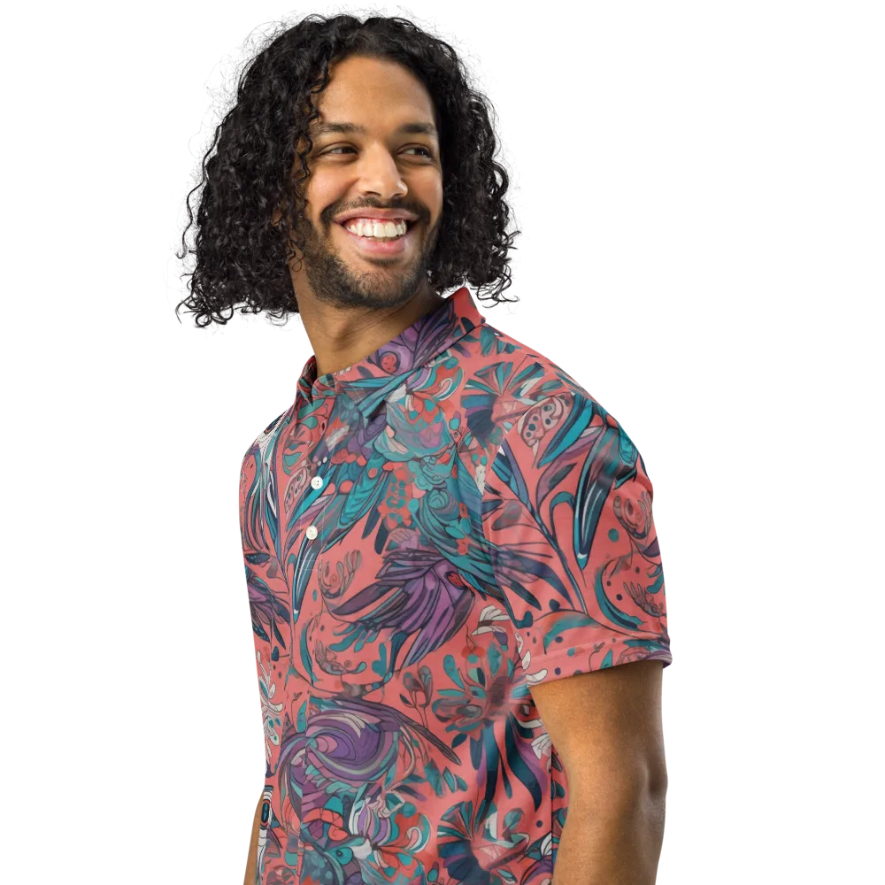 Coral Aviary on Men's Slim Fit Polo Shirt — Left Front