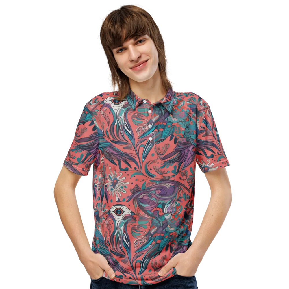 Coral Aviary on Men's Slim Fit Polo Shirt — Front