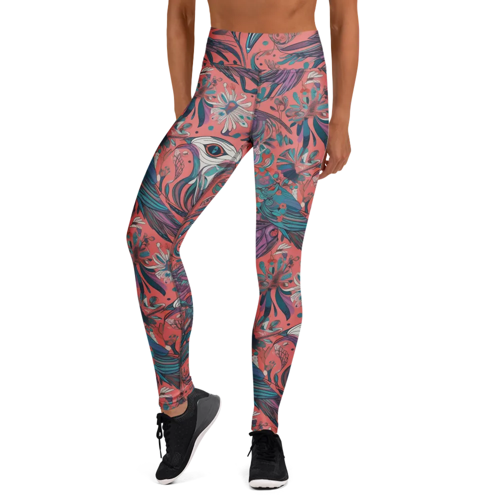 Coral Aviary on Yoga Leggings — Front
