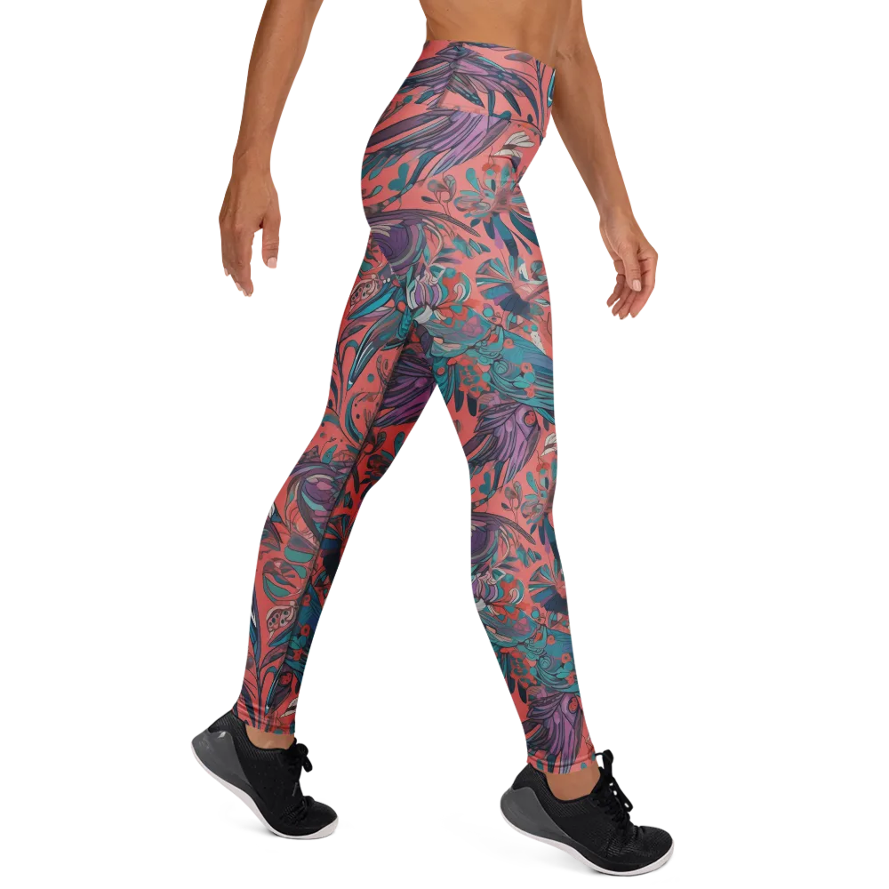 Coral Aviary on Yoga Leggings — Right