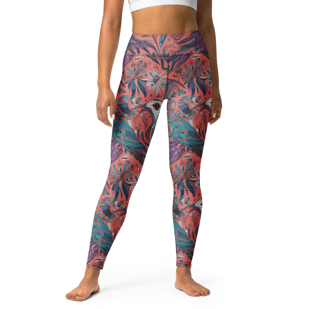 Coral Aviary on Yoga Leggings — Front