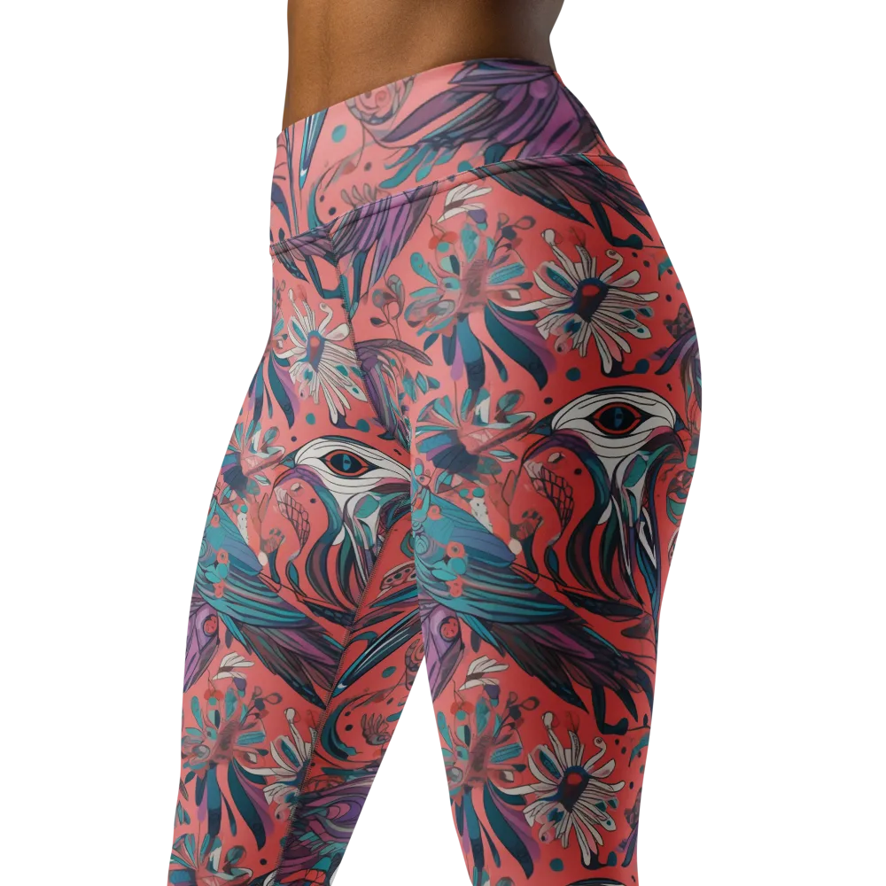 Coral Aviary on Yoga Leggings — Left Front