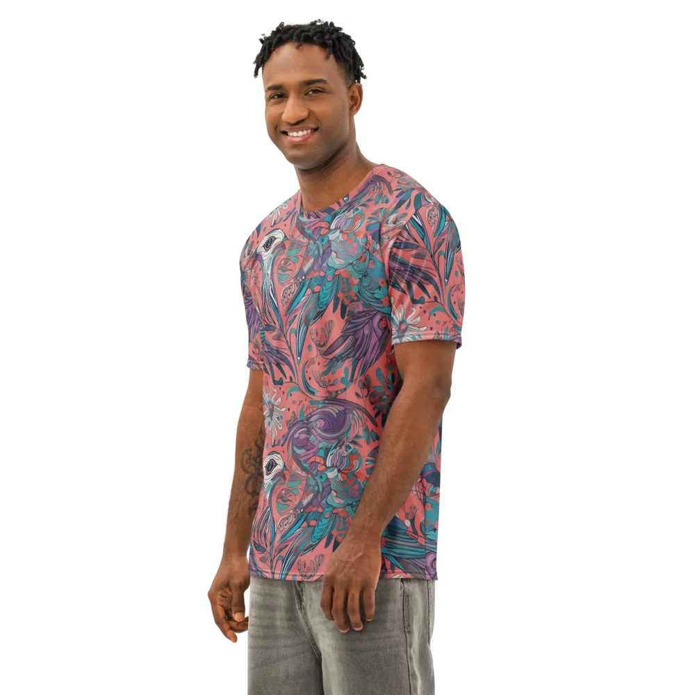 Coral Aviary on Men's Cotton Crew Neck T-Shirt — Left Front