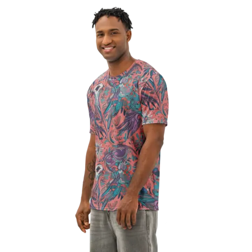 Coral Aviary on a Men's Cotton Crew Neck T-Shirt