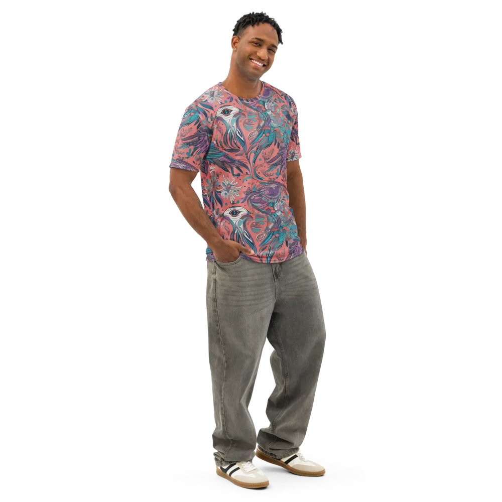 Coral Aviary on Men's Cotton Crew Neck T-Shirt — Right Front