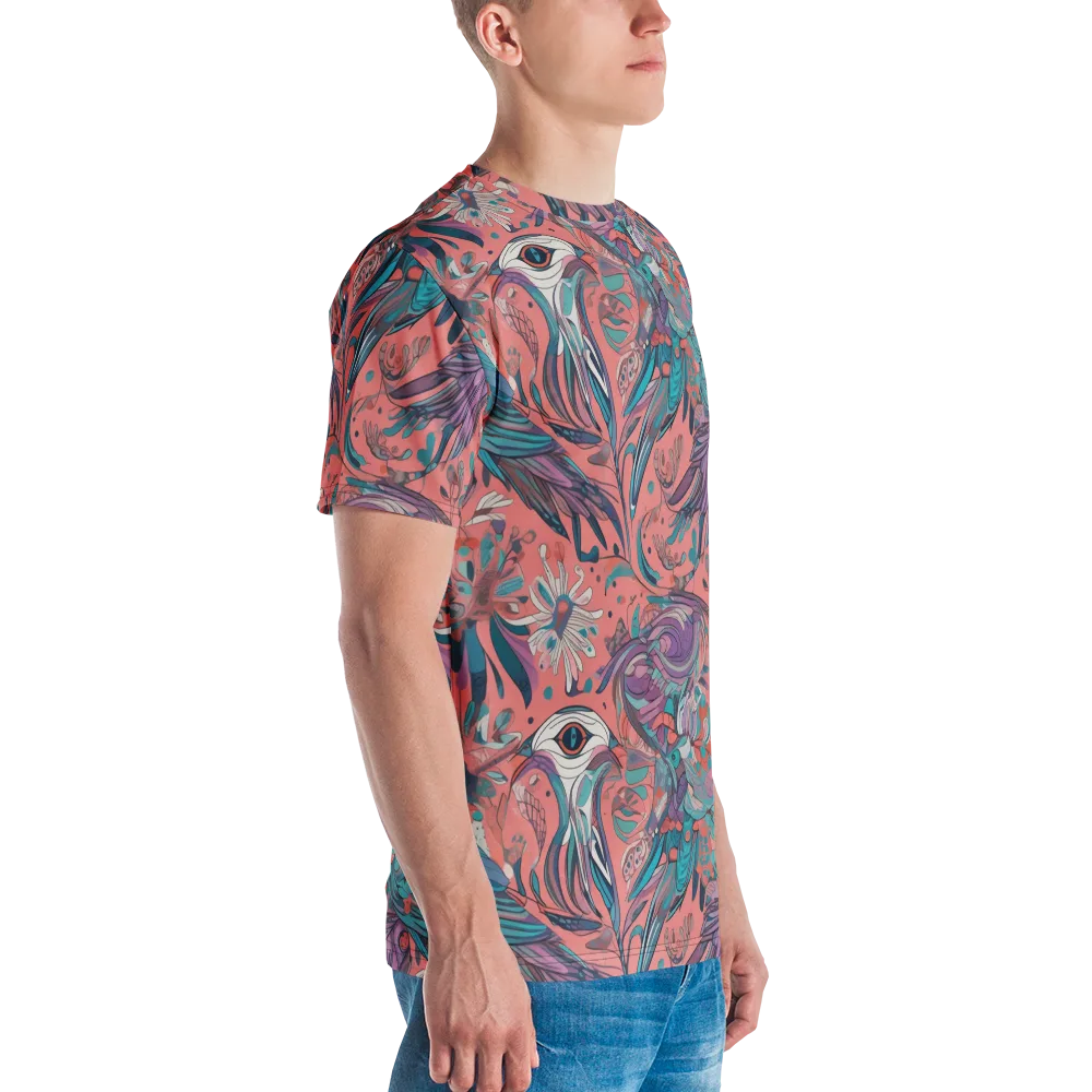 Coral Aviary on Men's Crew Neck T-Shirt — Right