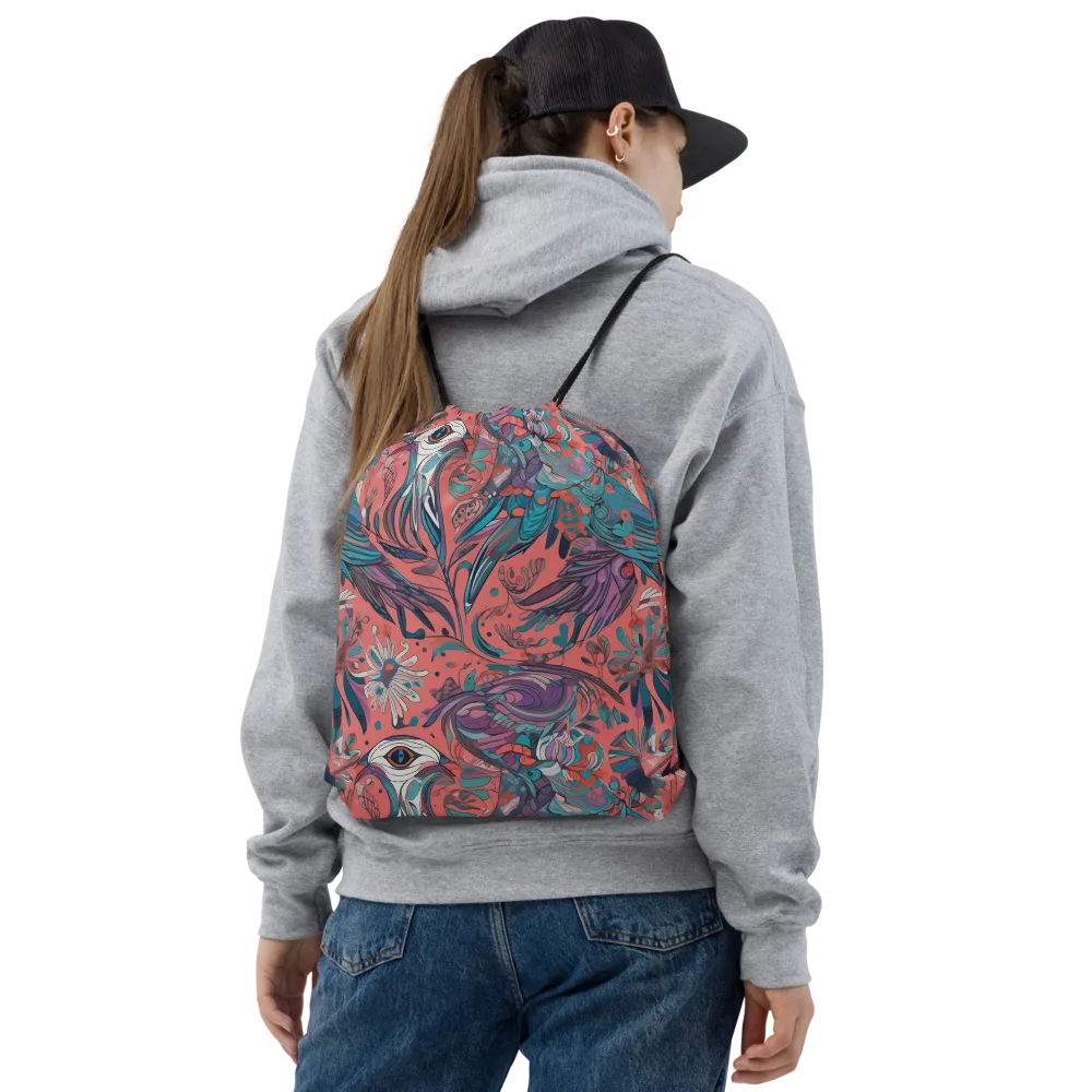 Coral Aviary on Drawstring Bag — Front