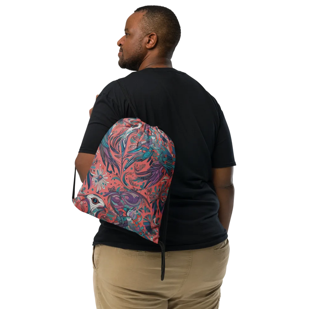 Coral Aviary on Drawstring Bag — Front