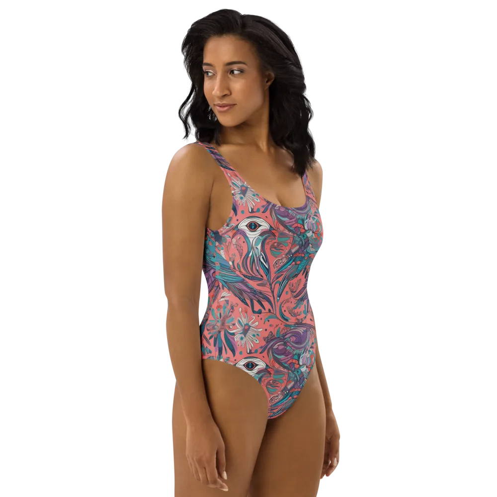 Coral Aviary on One-Piece Swimsuit — Right