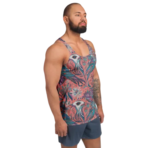 Coral Aviary on a Men's Tank Top