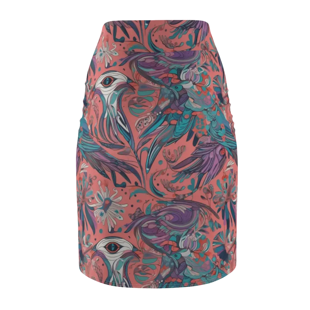 Coral Aviary on Pencil Skirt — Back