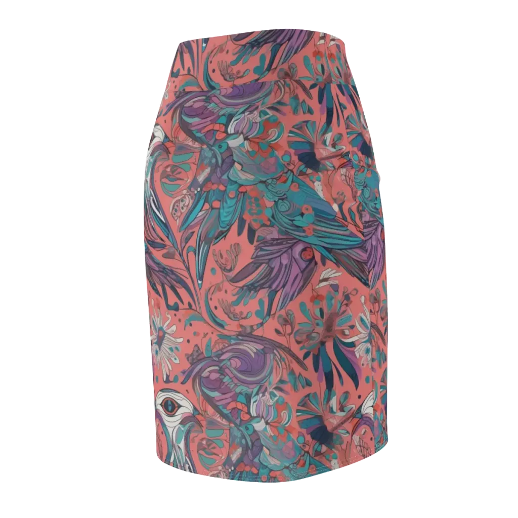 Coral Aviary on Pencil Skirt — Back Side