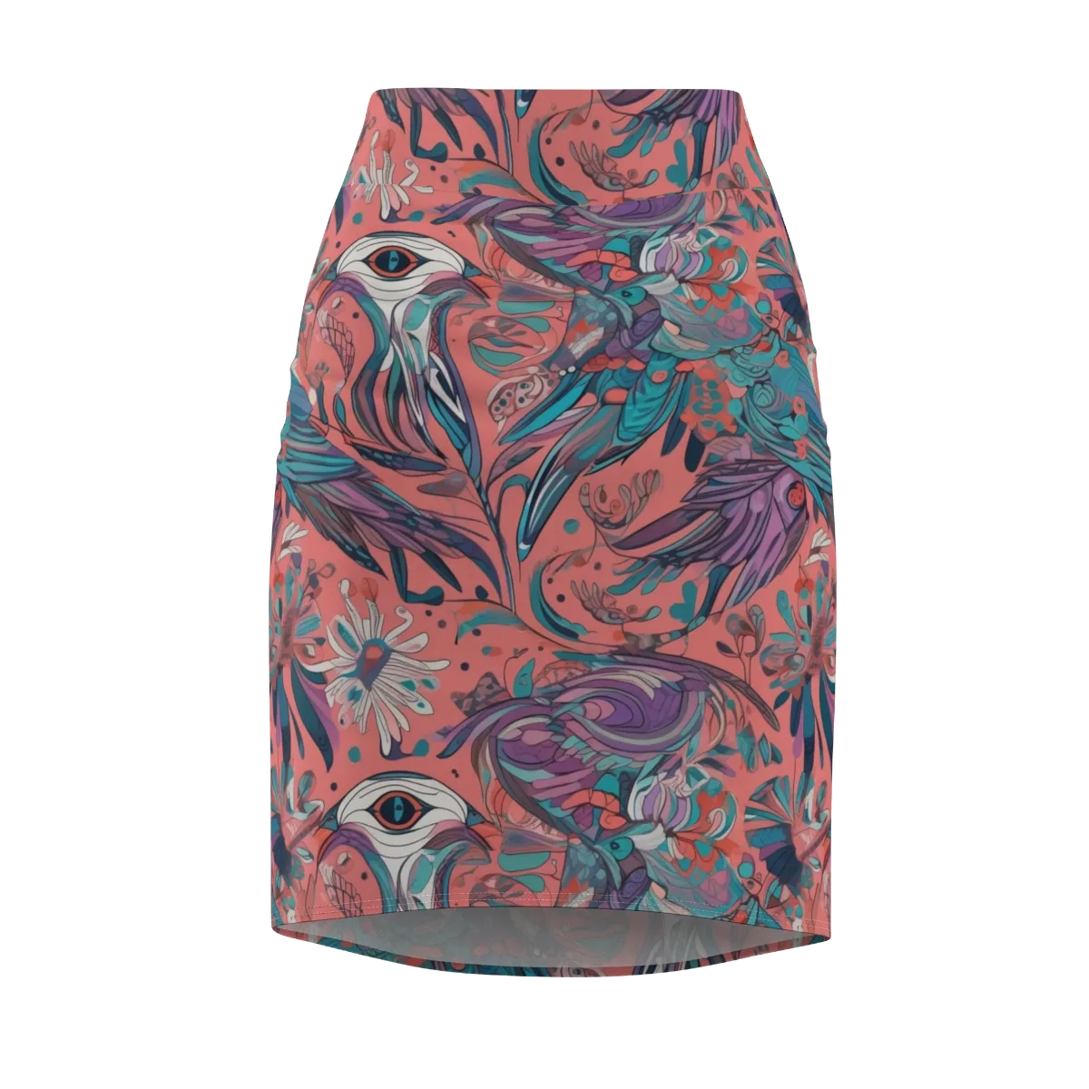 Coral Aviary on Pencil Skirt — Front