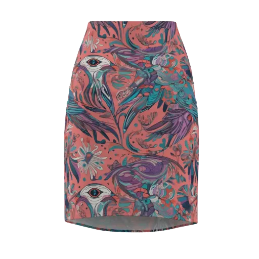 Coral Aviary on a Pencil Skirt