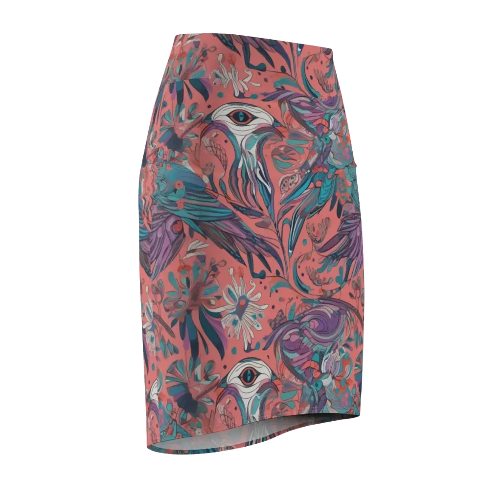 Coral Aviary on Pencil Skirt — Front Side
