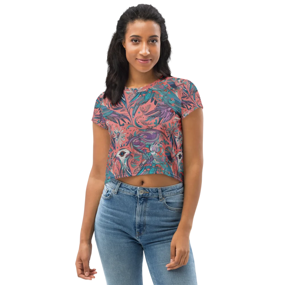 Coral Aviary on Crop Tee — Front