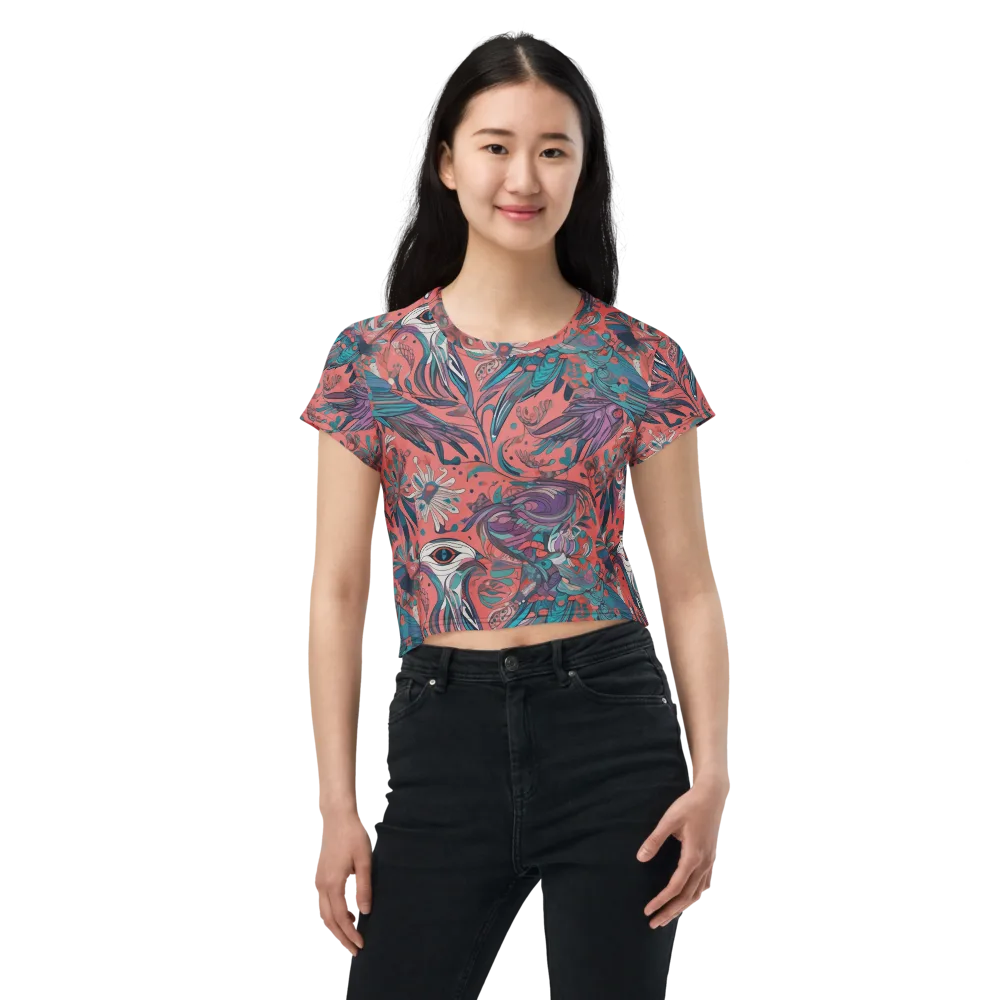 Coral Aviary on Crop Tee — Front