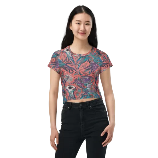 Coral Aviary on a Crop Tee
