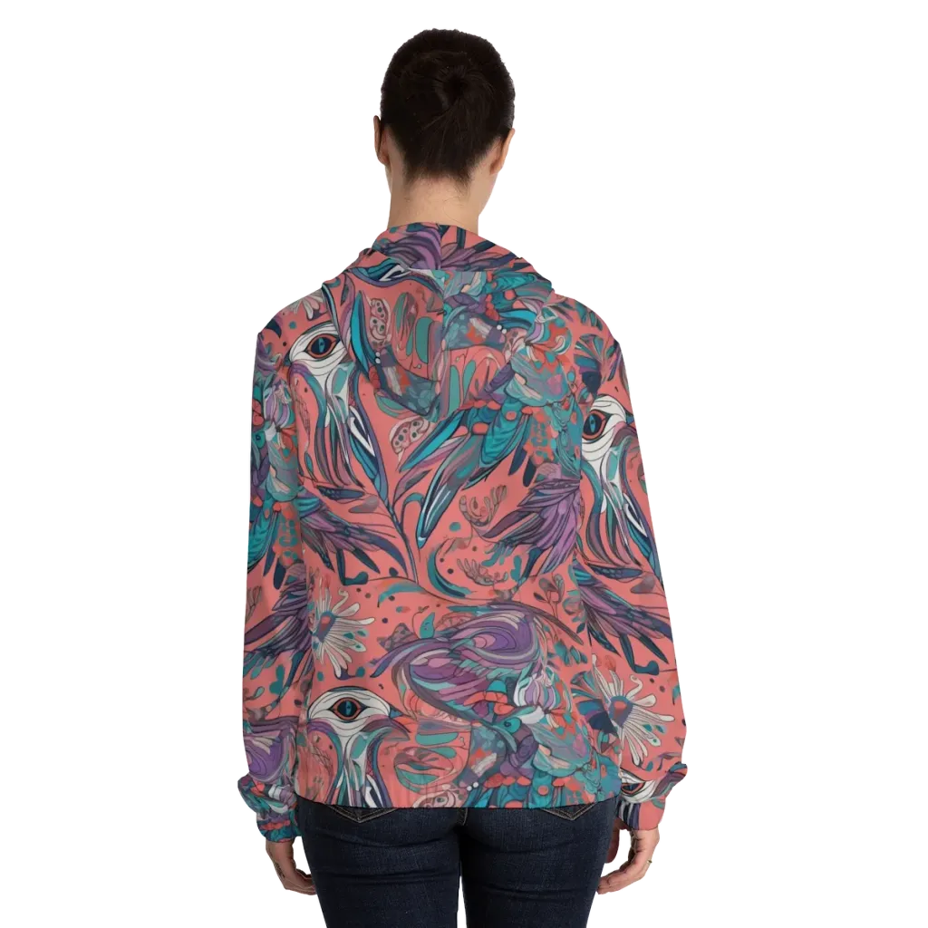Coral Aviary on Women's Full-Zip Hoodie — Back On Person