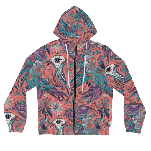 Coral Aviary on a Women's Full-Zip Hoodie