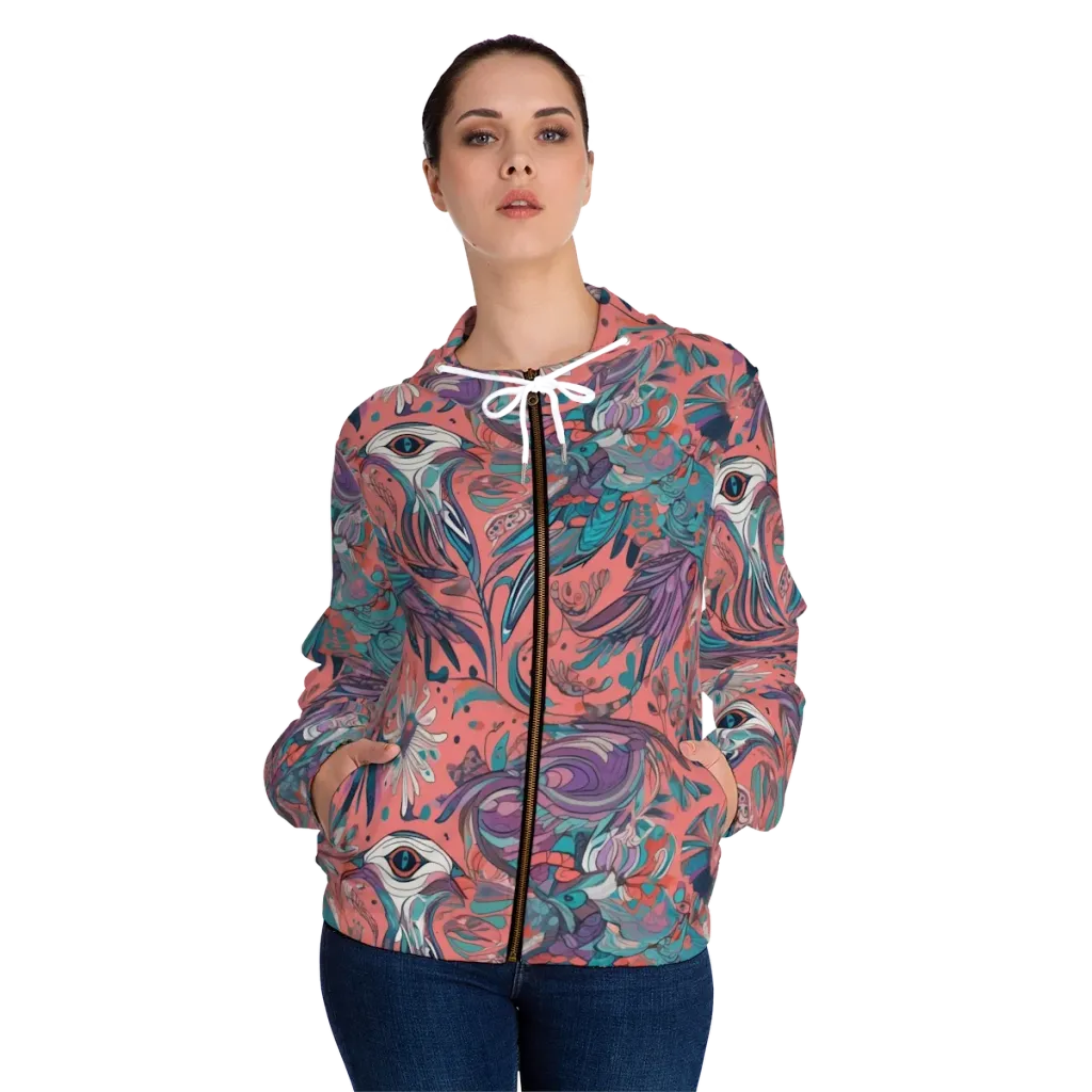Coral Aviary on Women's Full-Zip Hoodie — Front On Person