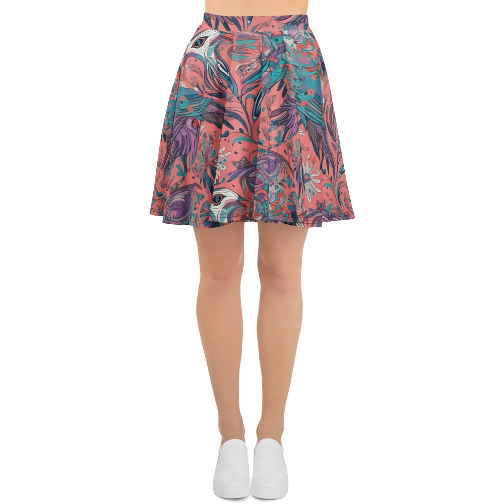 Coral Aviary on Skater Skirt — Front