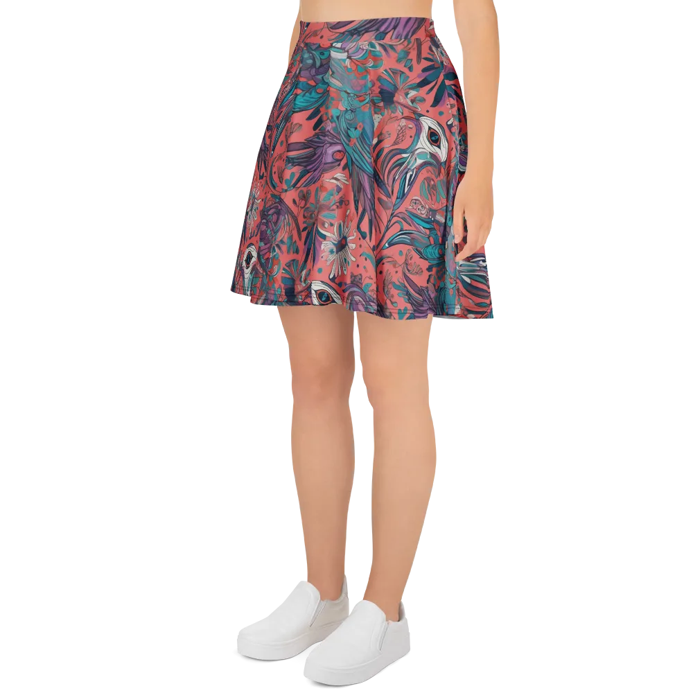 Coral Aviary on Skater Skirt — Left