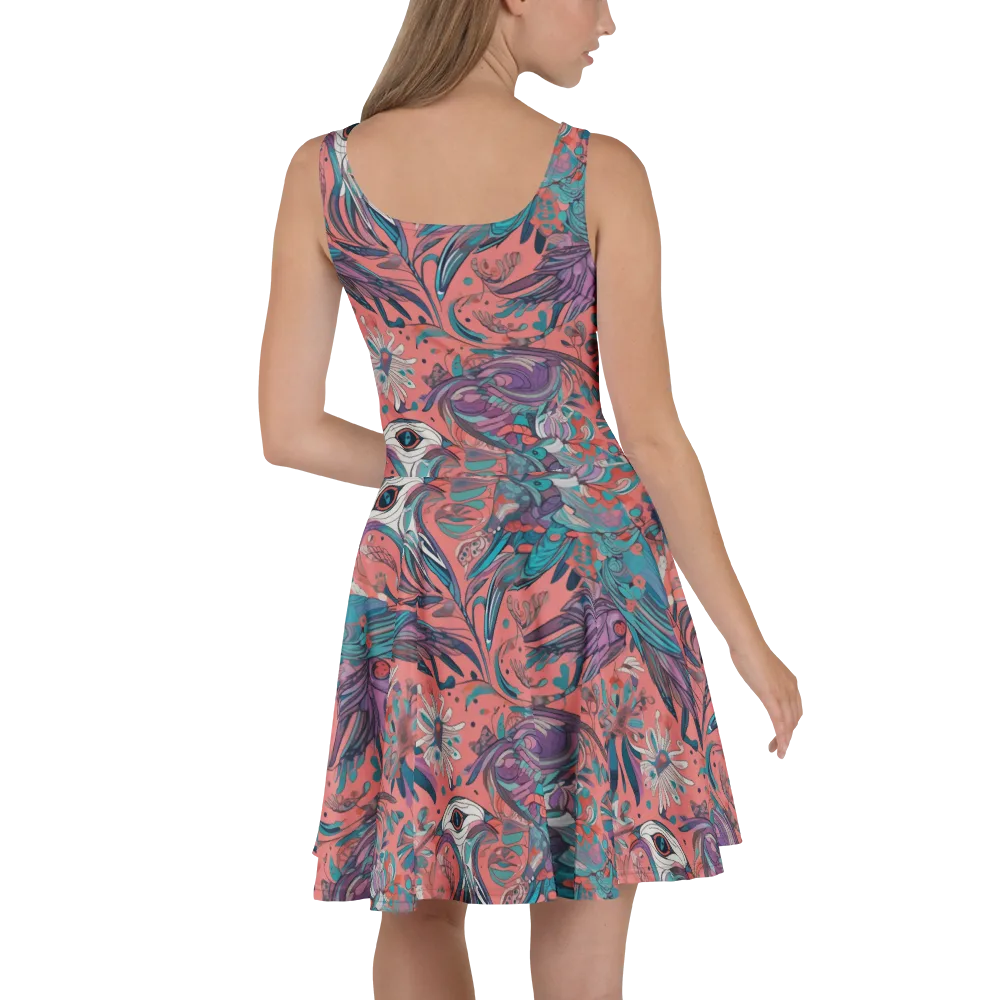 Coral Aviary on Skater Dress — Back