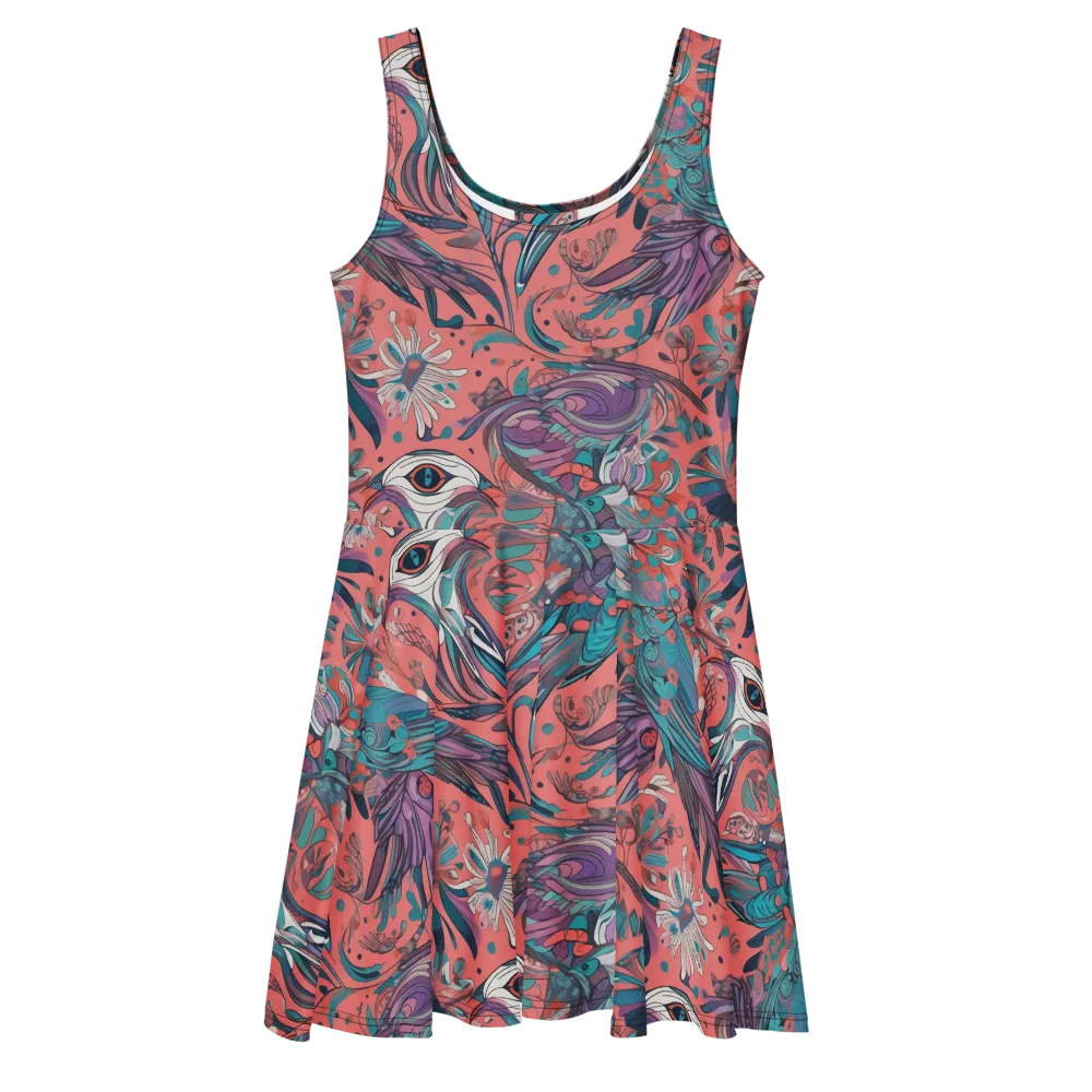 Coral Aviary on Skater Dress — Front