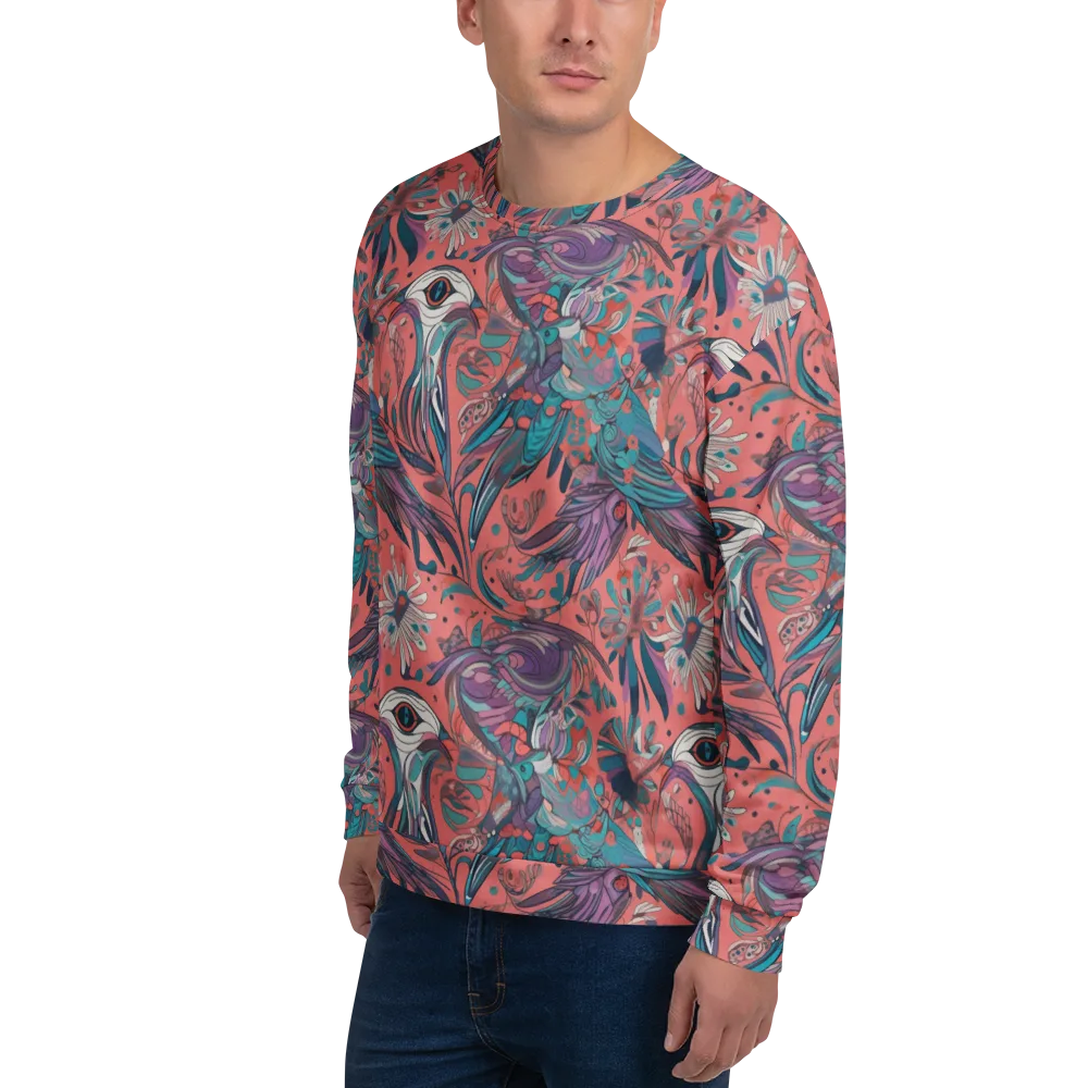 Coral Aviary on Sweatshirt — Left Front
