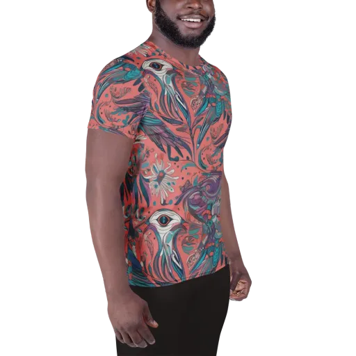 Coral Aviary on a Men's Athletic T-Shirt