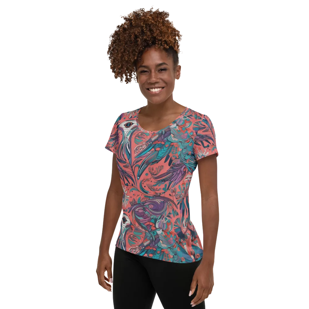 Coral Aviary on Women's Athletic T-Shirt — Left