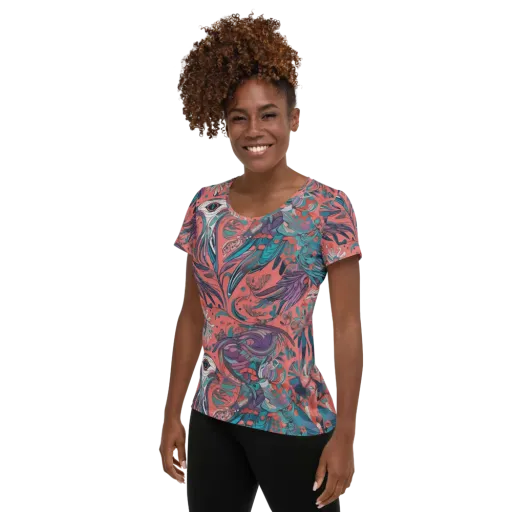 Coral Aviary on a Women's Athletic T-Shirt