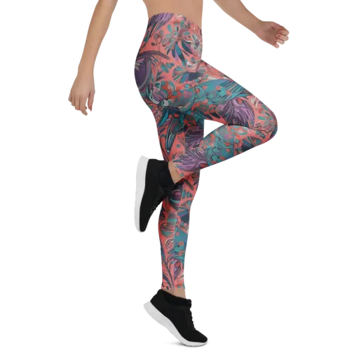 Coral Aviary on a Leggings