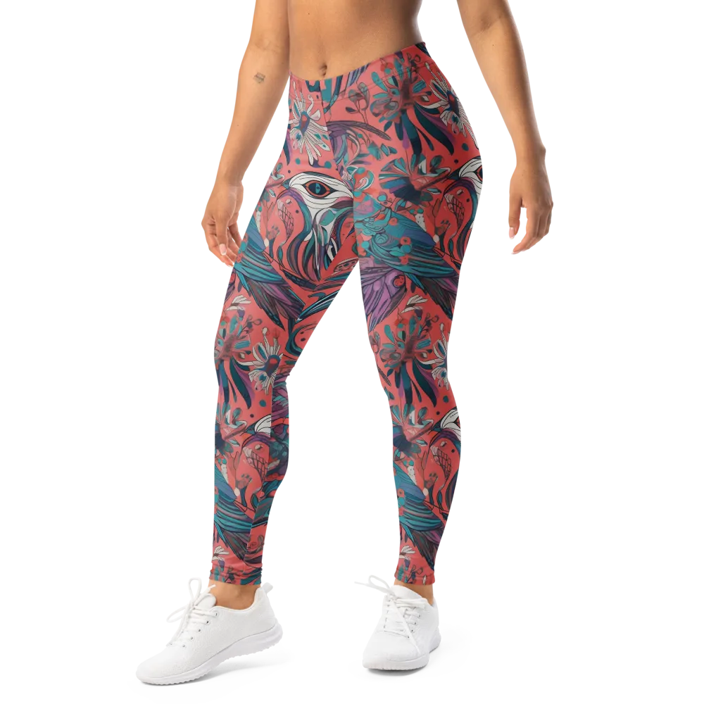 Coral Aviary on Leggings — Left Front