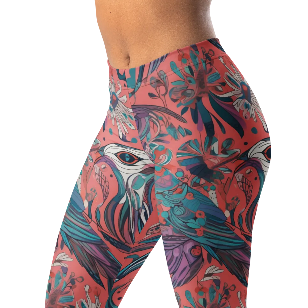 Coral Aviary on Leggings — Left Front
