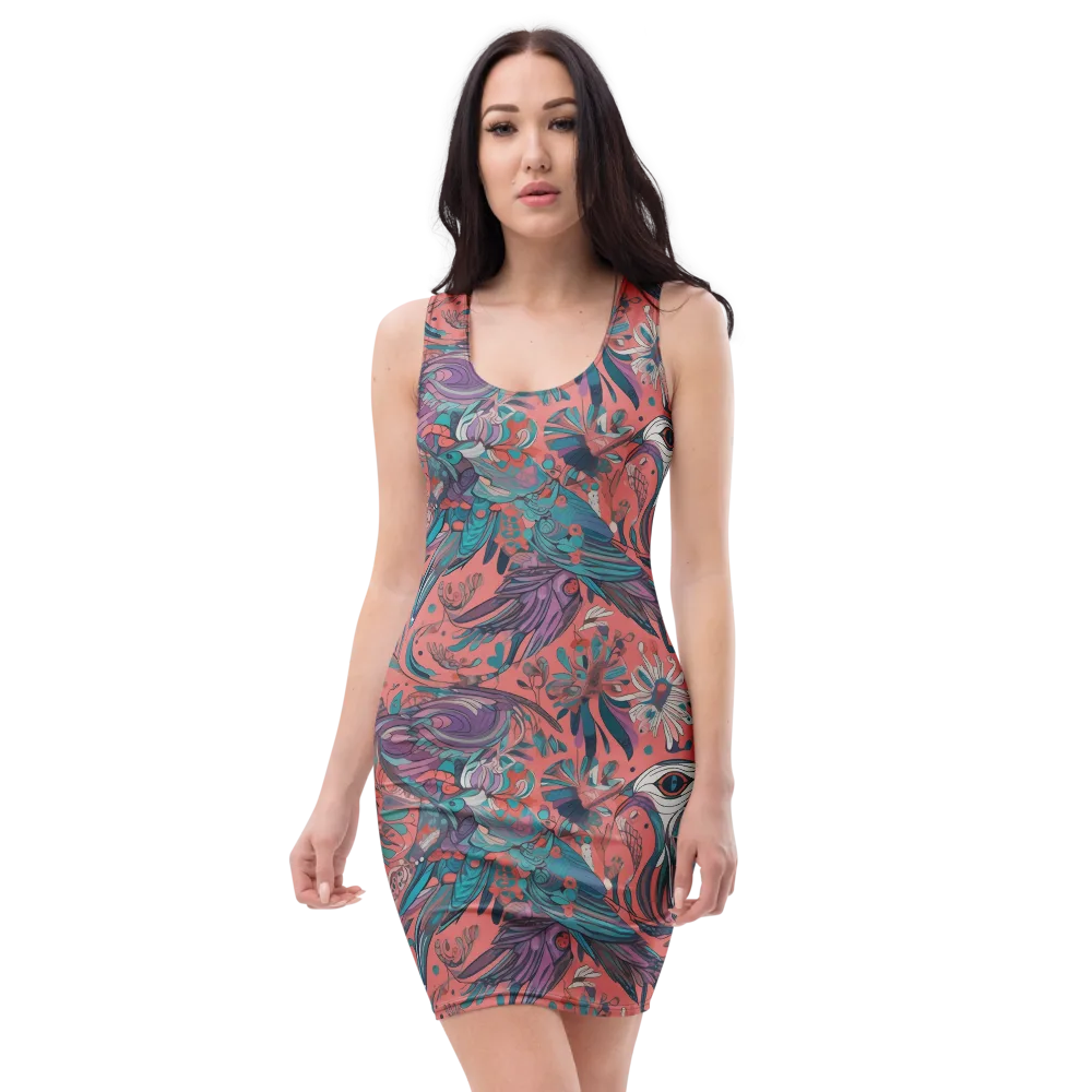 Coral Aviary on Bodycon Dress — Front