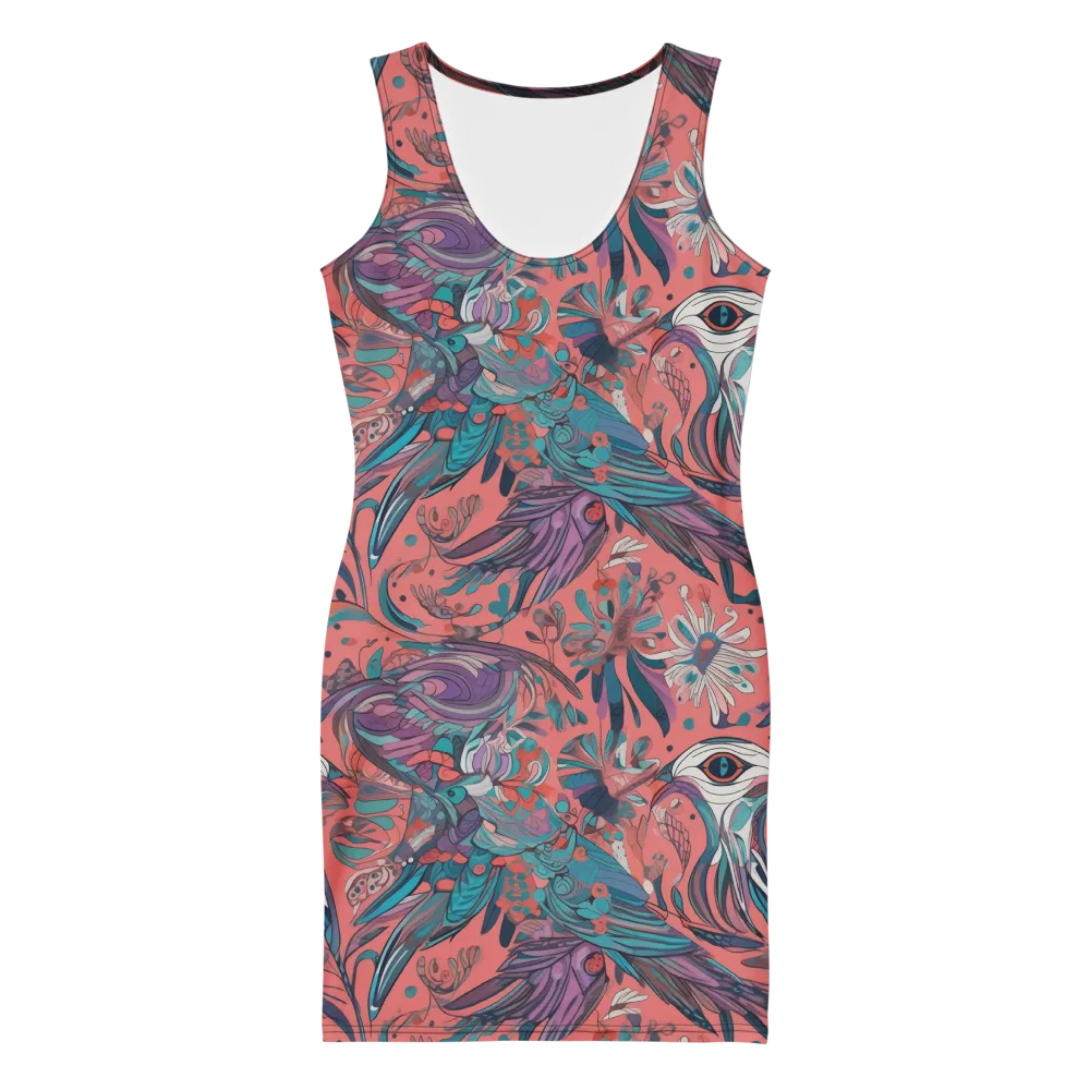 Coral Aviary on Bodycon Dress — Front