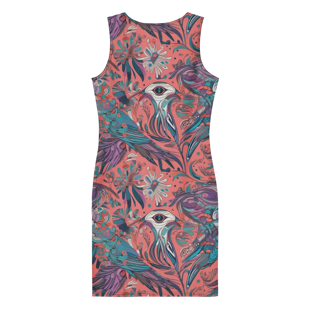 Coral Aviary on Bodycon Dress — Back