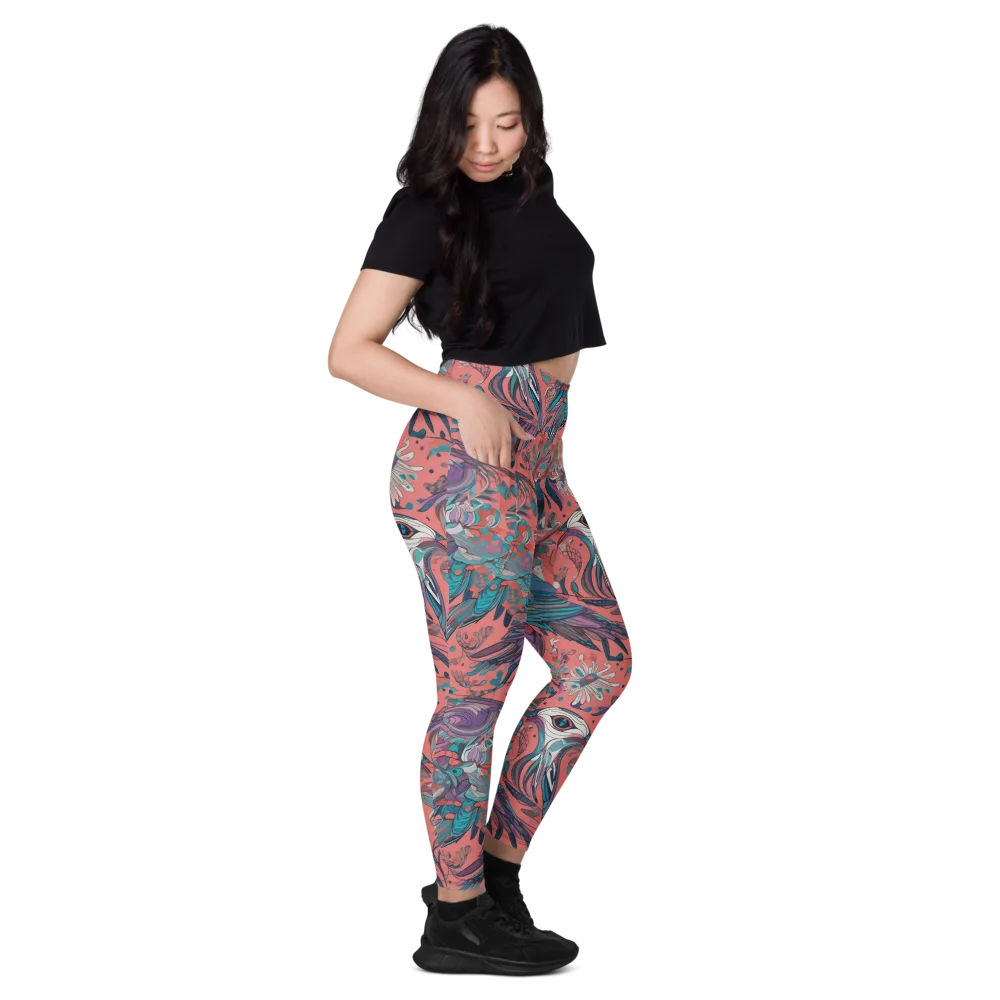 Coral Aviary on Leggings with Pockets — Right