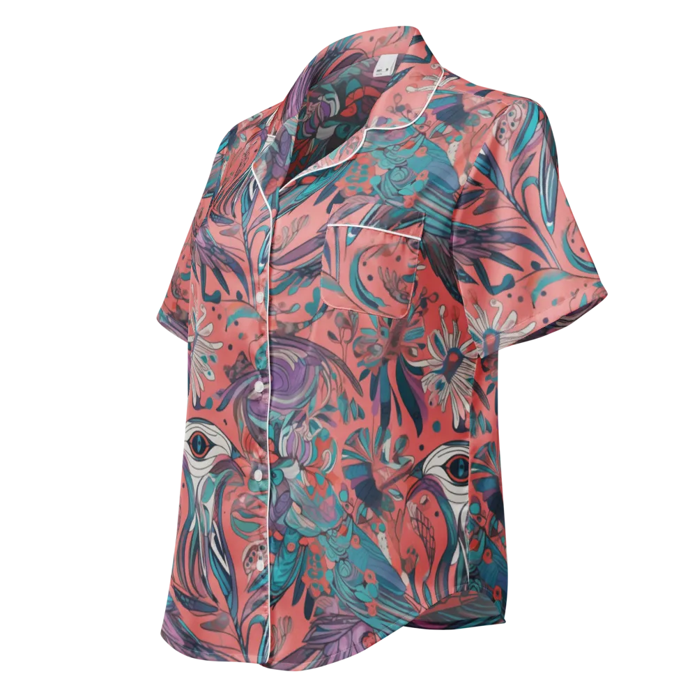 Coral Aviary on Women's Short Sleeve Pajama Top — Left Front