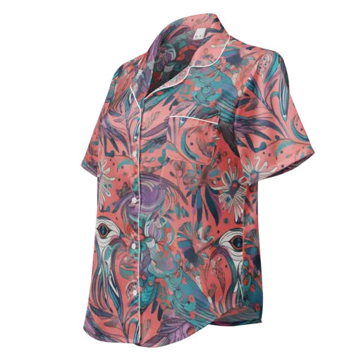 Coral Aviary on a Women's Short Sleeve Pajama Top