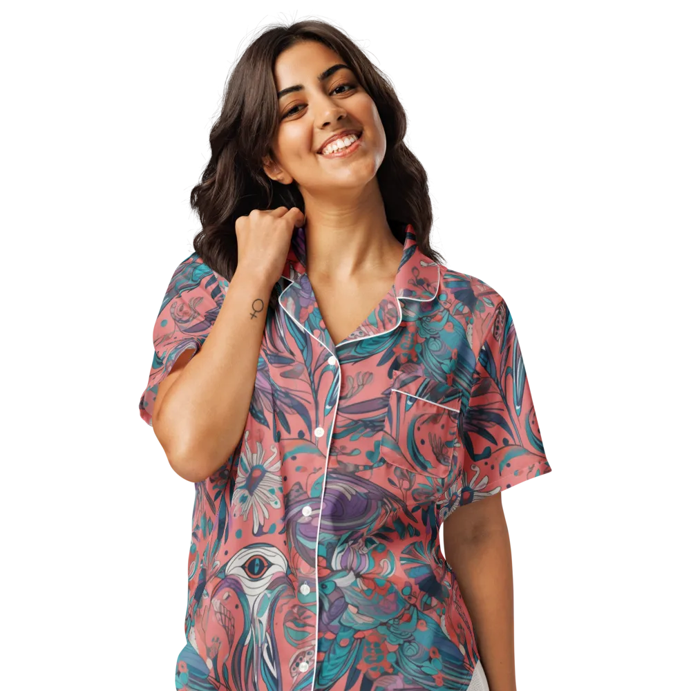 Coral Aviary on Women's Short Sleeve Pajama Top — Front