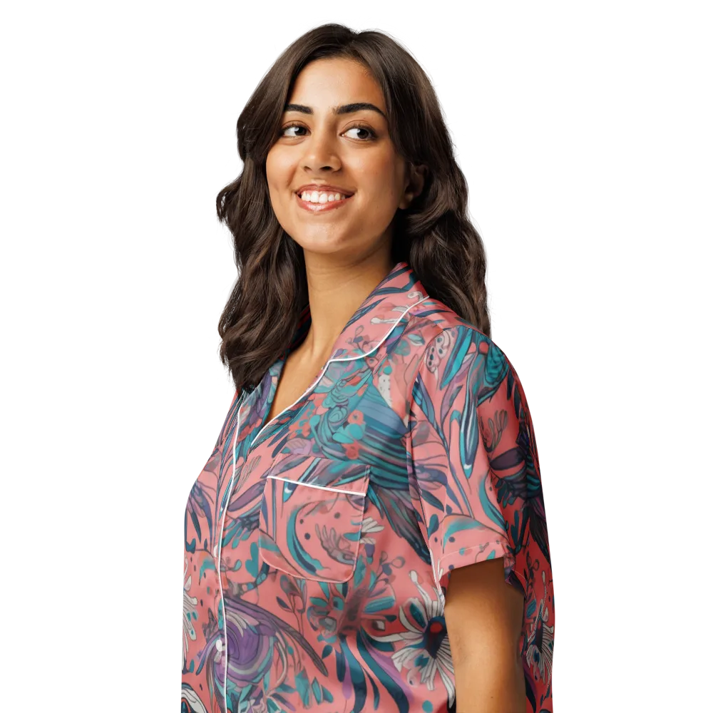 Coral Aviary on Women's Short Sleeve Pajama Top — Left Front