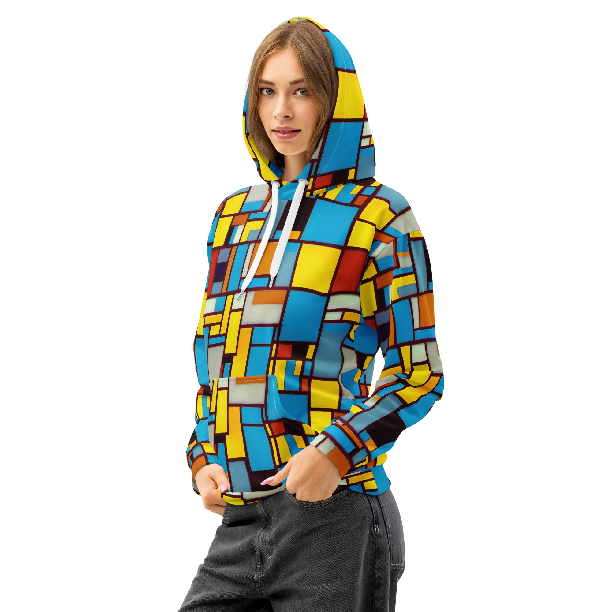 Bauhaus Blaze on Cotton Hoodie — Left Front