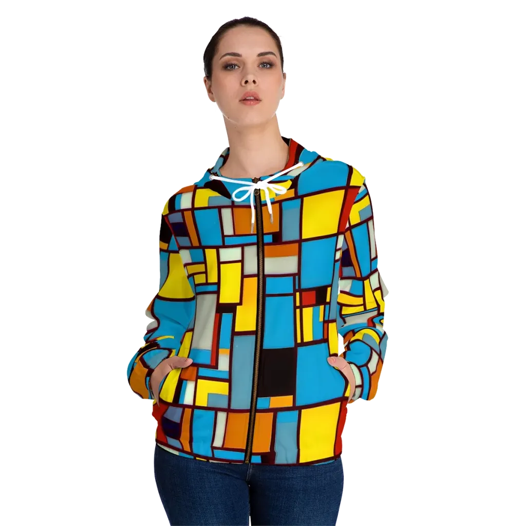 Bauhaus Blaze on Women's Full-Zip Hoodie — Front On Person