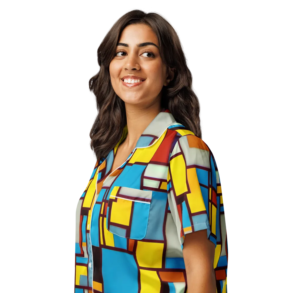 Bauhaus Blaze on Women's Short Sleeve Pajama Top — Left Front
