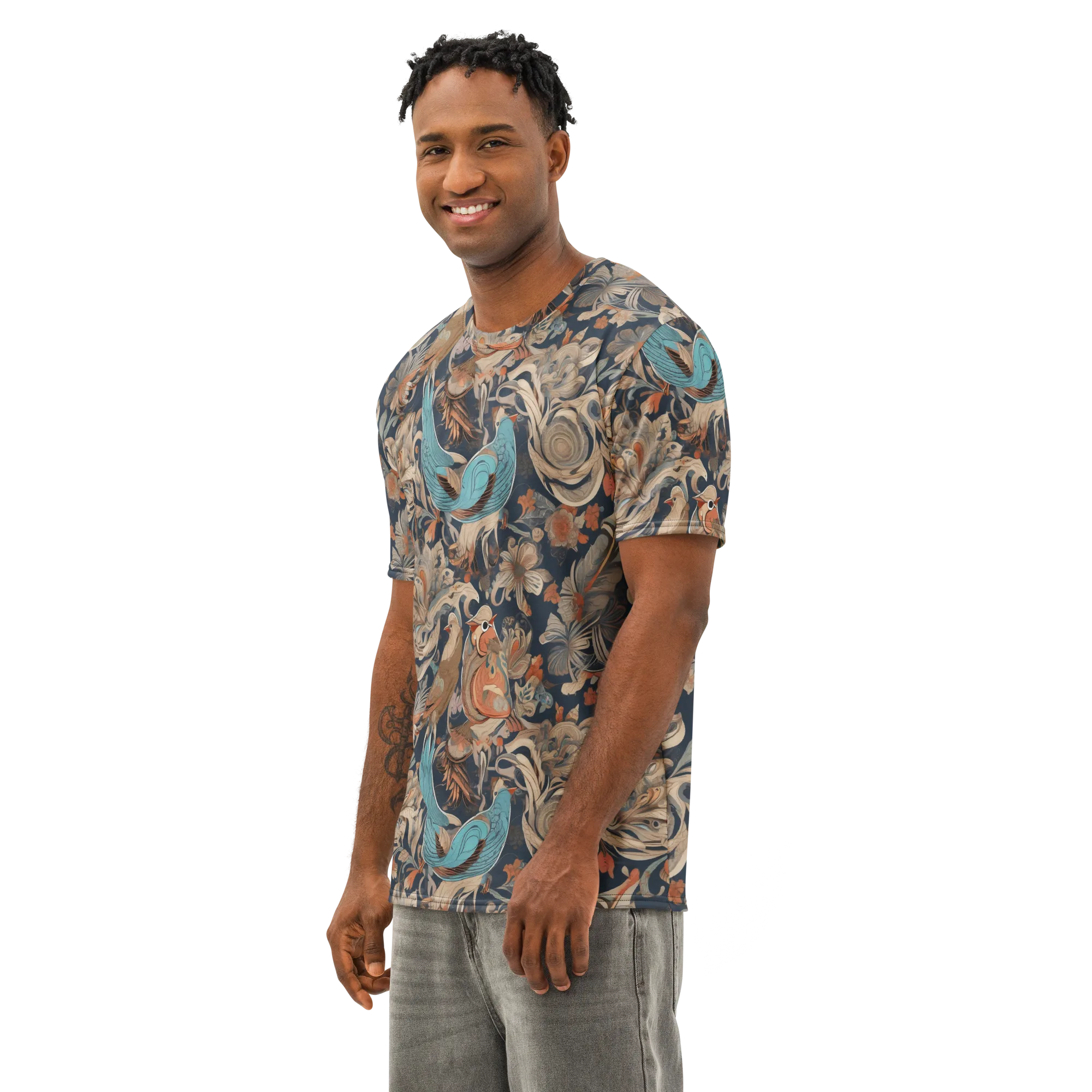 Aviary Nocturne on Men's Cotton Crew Neck T-Shirt — Left Front