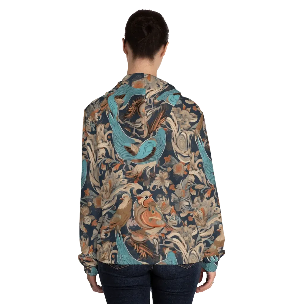 Aviary Nocturne on Women's Full-Zip Hoodie — Back On Person